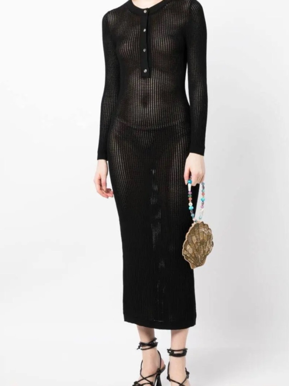 Cynthia Rowley Black Long-Sleeve Henley knit Dress